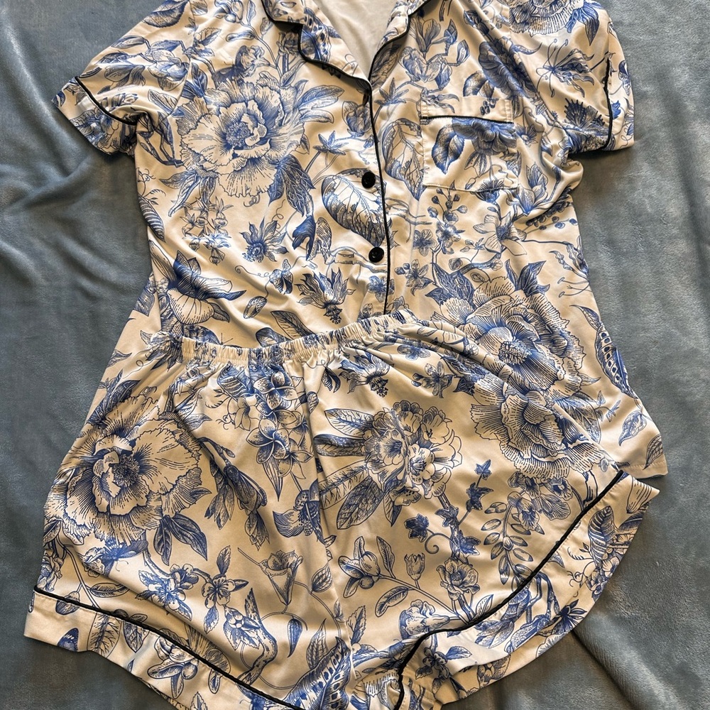 Floral Pajama Set in Blue and Cream